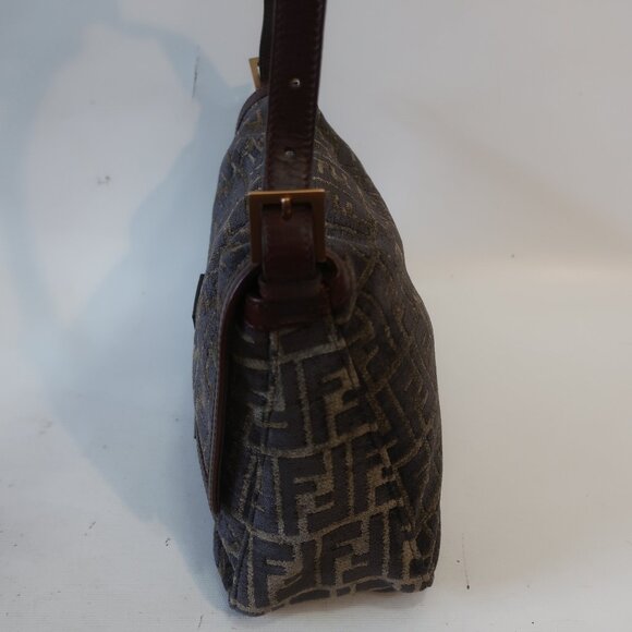 Womens Fendi Zucca Mini Mama Baguette Velour Velvet Leather Shoulder Handbag - Picture 6 of 16